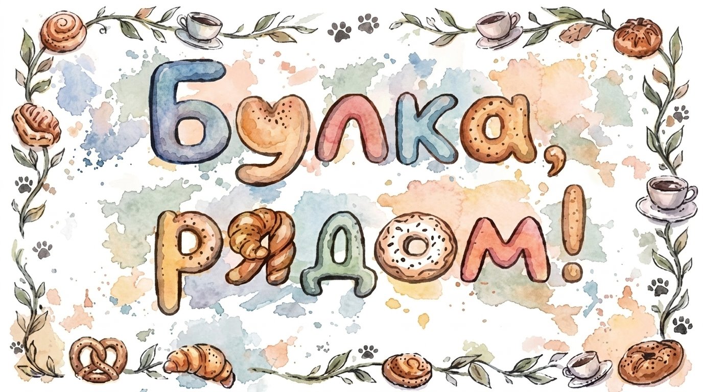 Вывеска кафе «Булка, рядом!», буквы в виде выпечки